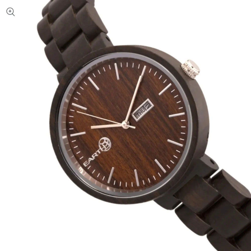Earth Wood Mimosa Bracelet Watch w/Day/Date Minimalist Island Brown Watch